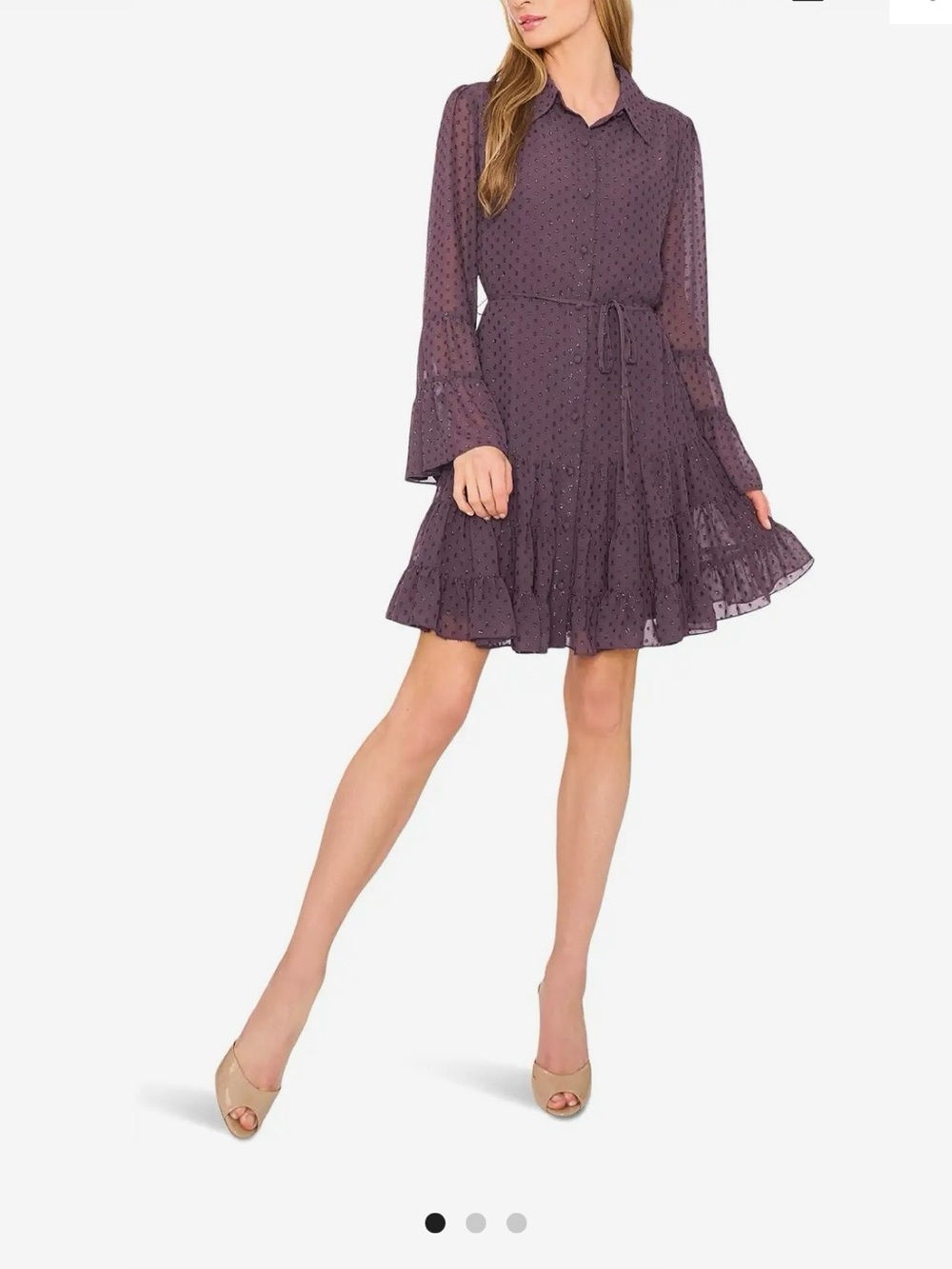 CeCe Tiered Ruffled Button Down Dress Size Medium